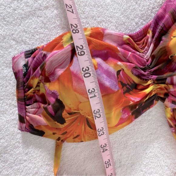 5/$25 La Vie En Rose Aqua Pink Orange Floral Print Bikini Top M - Picture 7 of 8